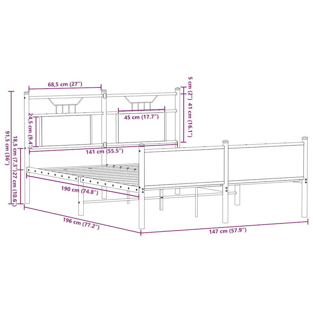 Sengeramme uten madrass sonoma eik 140x190 cm konstruert tre