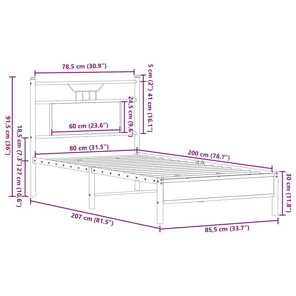 Sengeramme uten madrass brun eik 80x200 cm konstruert tre