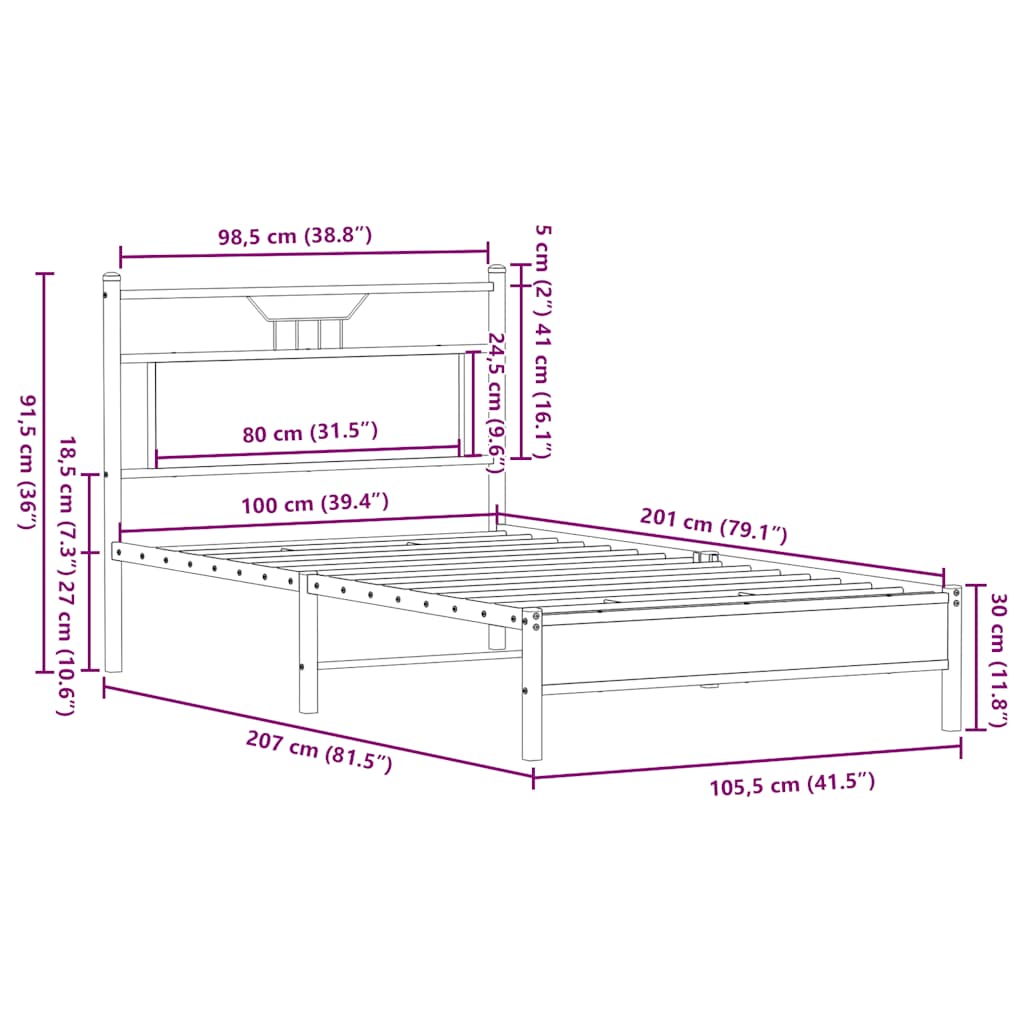 Sengeramme uten madrass brun eik 100x200 cm konstruert tre