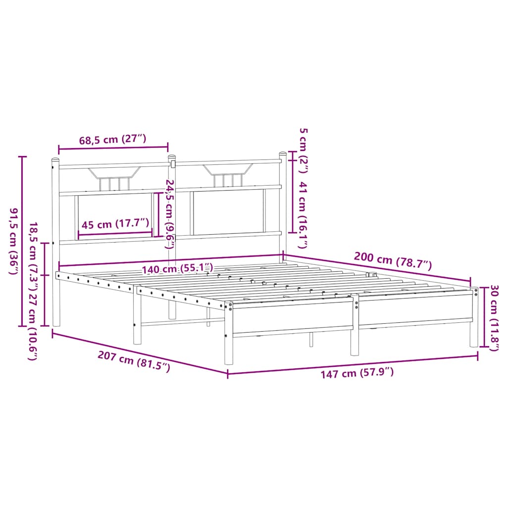Sengeramme uten madrass brun eik 140x200 cm konstruert tre