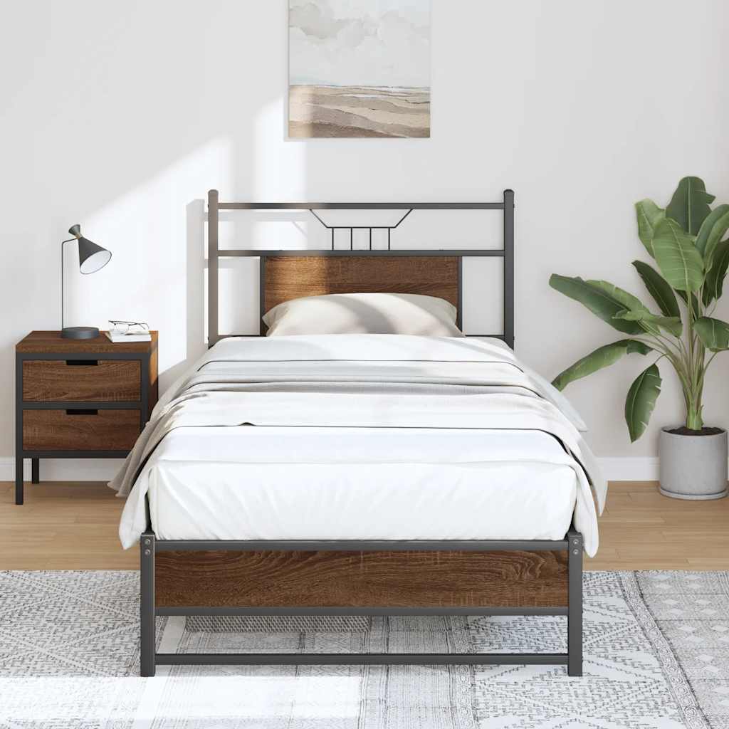 Sengeramme uten madrass brun eik 75x190 cm konstruert tre