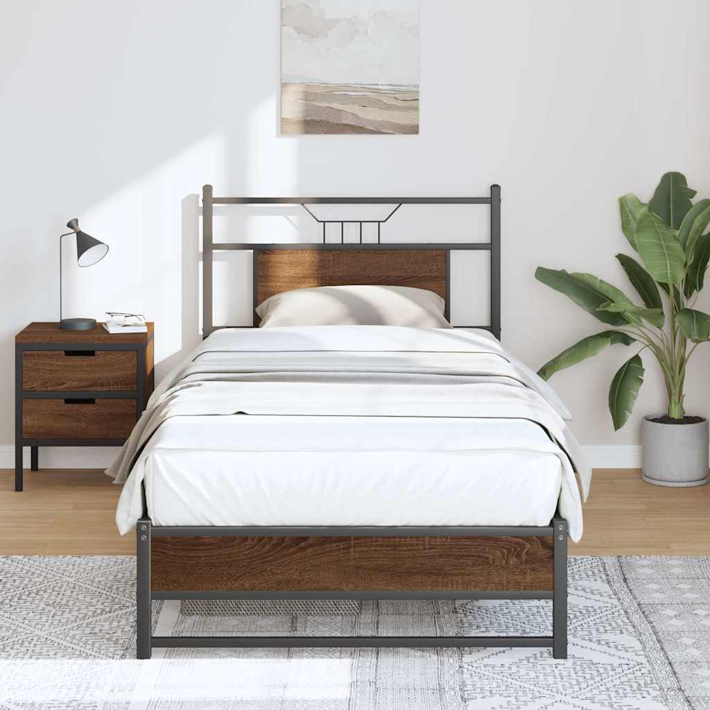 Sengeramme uten madrass brun eik 90x200 cm konstruert tre