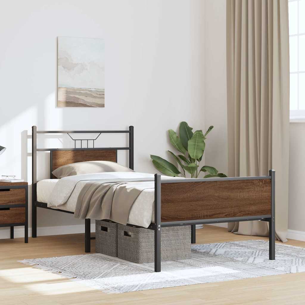 Sengeramme uten madrass brun eik 75x190 cm konstruert tre