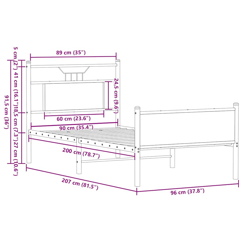 Sengeramme uten madrass brun eik 90x200 cm konstruert tre