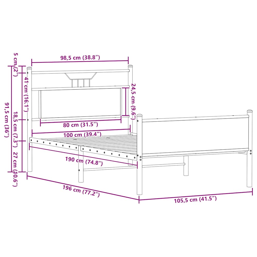 Sengeramme uten madrass brun eik 100x190 cm konstruert tre