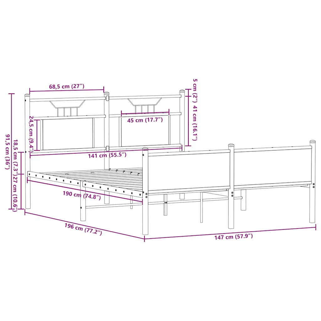 Sengeramme uten madrass brun eik 140x190 cm konstruert tre