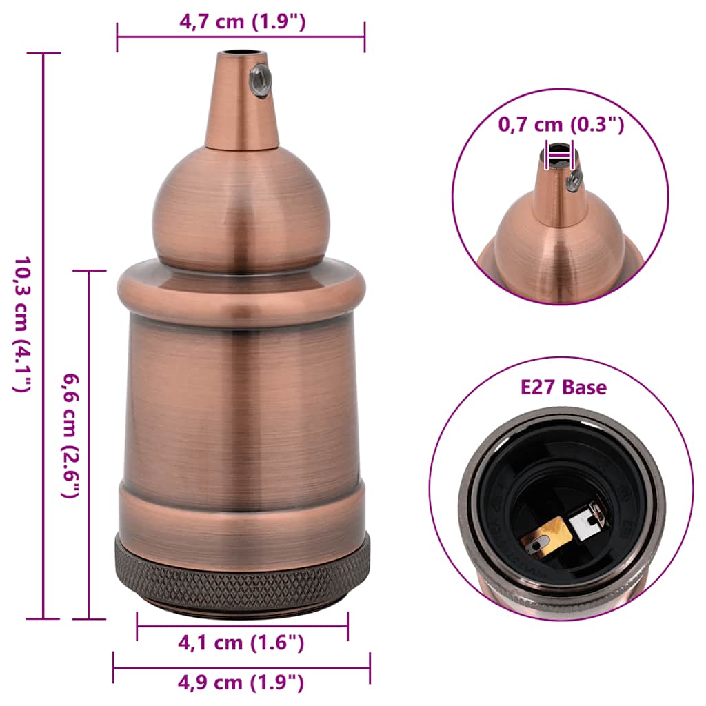 Lampeholdere 2 stk rød bronse E27