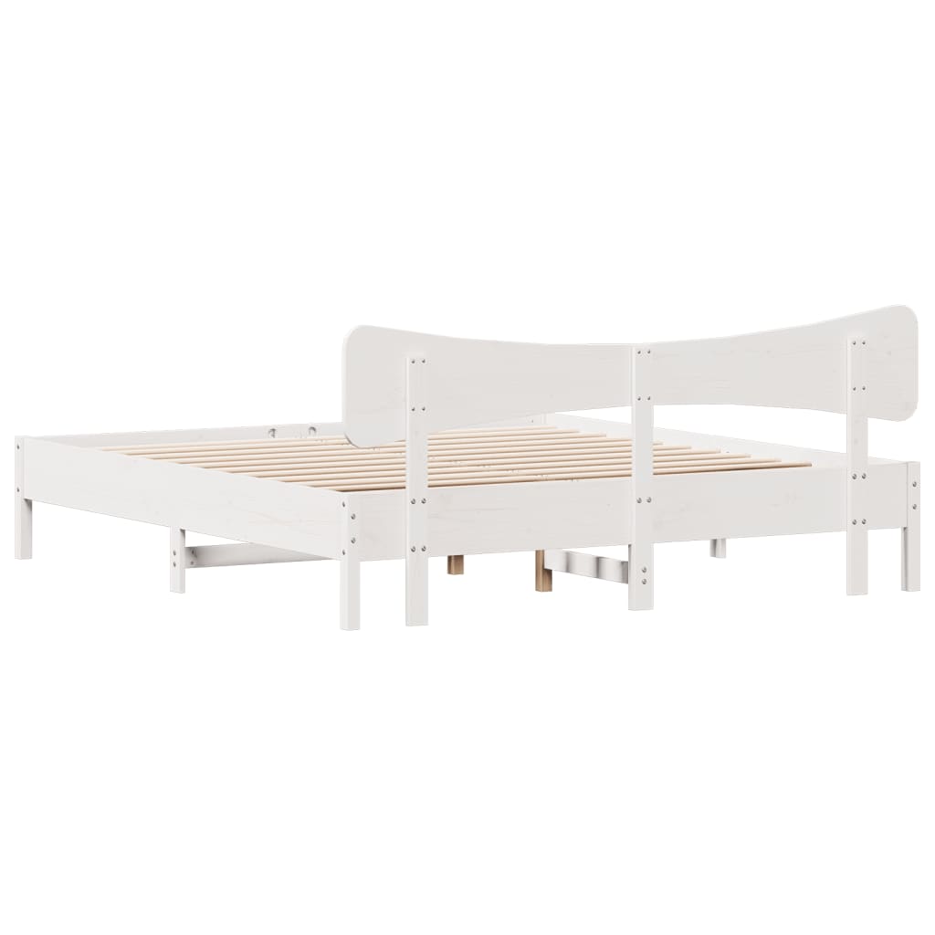 Sengeramme med madrass hvit 200x200 cm heltre furu