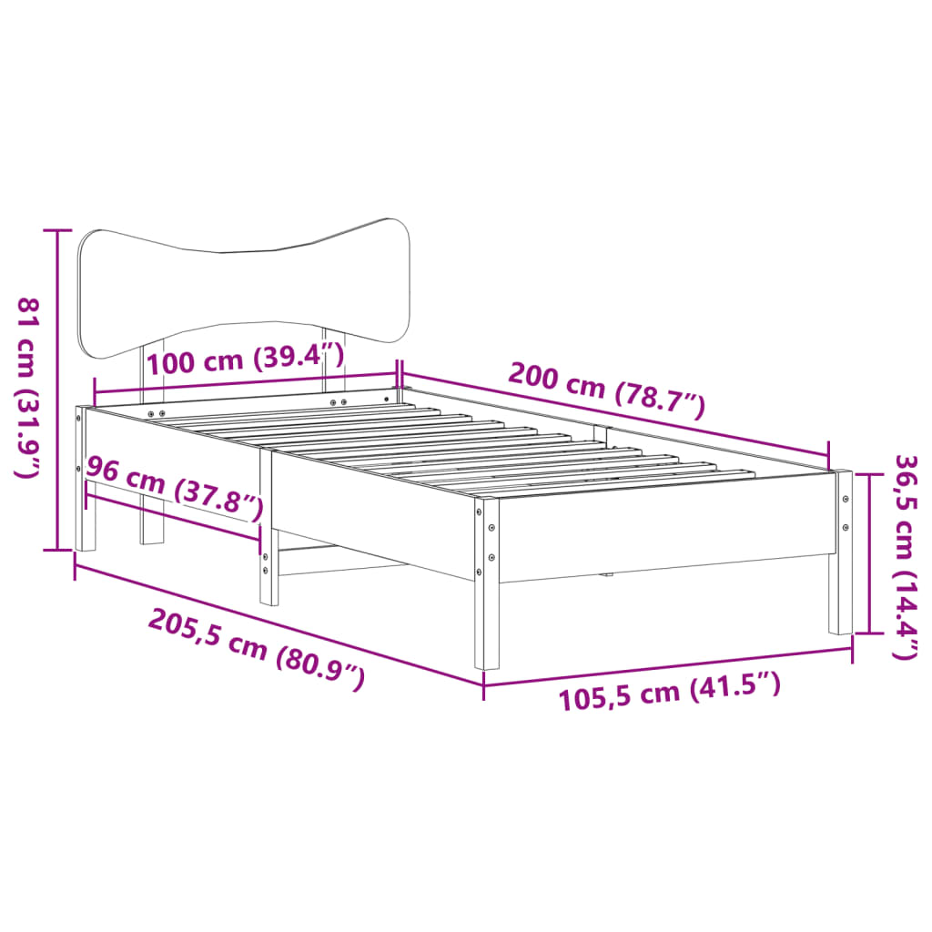 Sengeramme uten madrass hvit 100x200 cm heltre furu