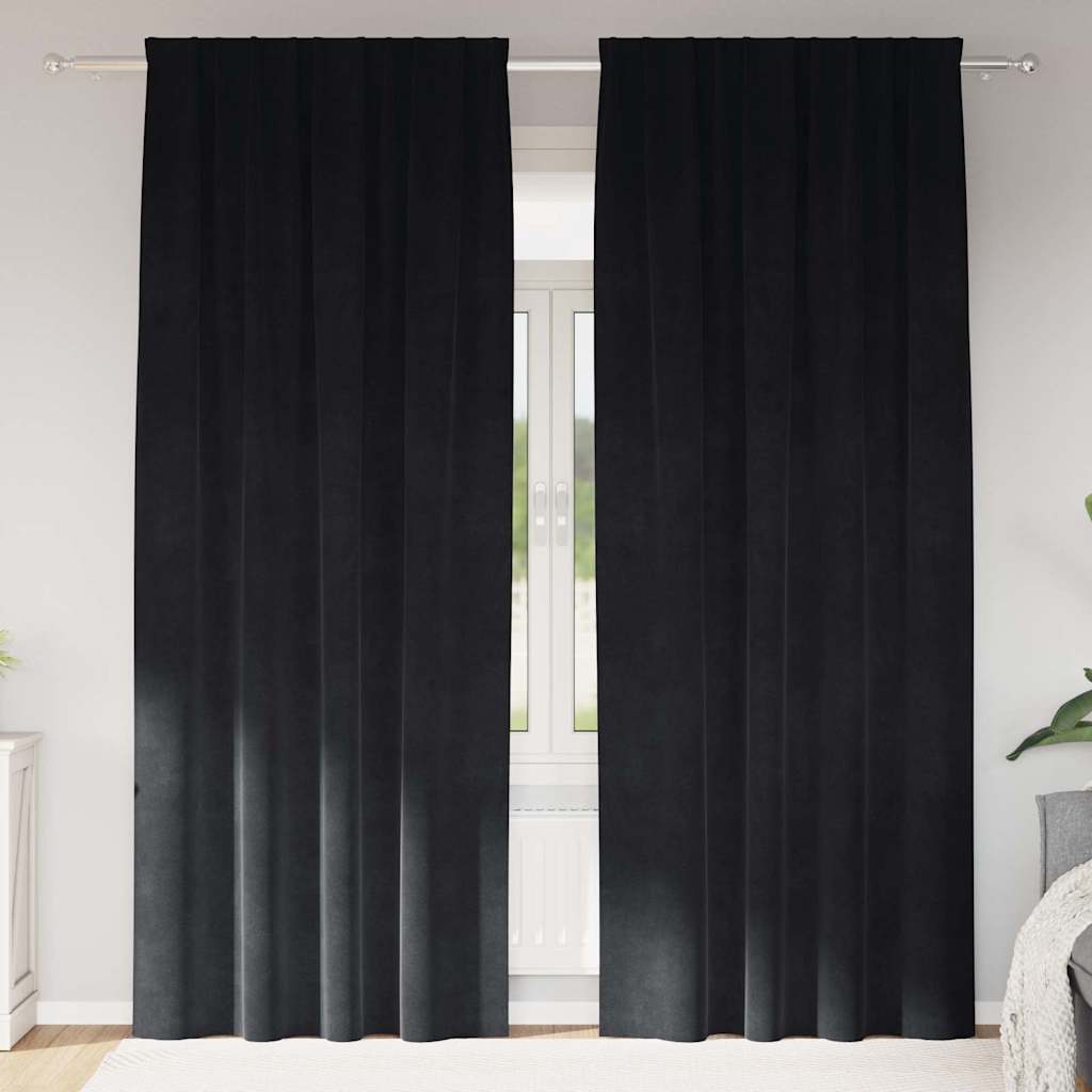 Blendingsgardiner 2 pcs Svart 140 x 225 cm Fløyel vidaXL