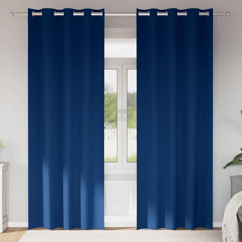 Mørkleggende Gardiner med Ringer 2 pcs Mørkeblå 260 x 140 cm