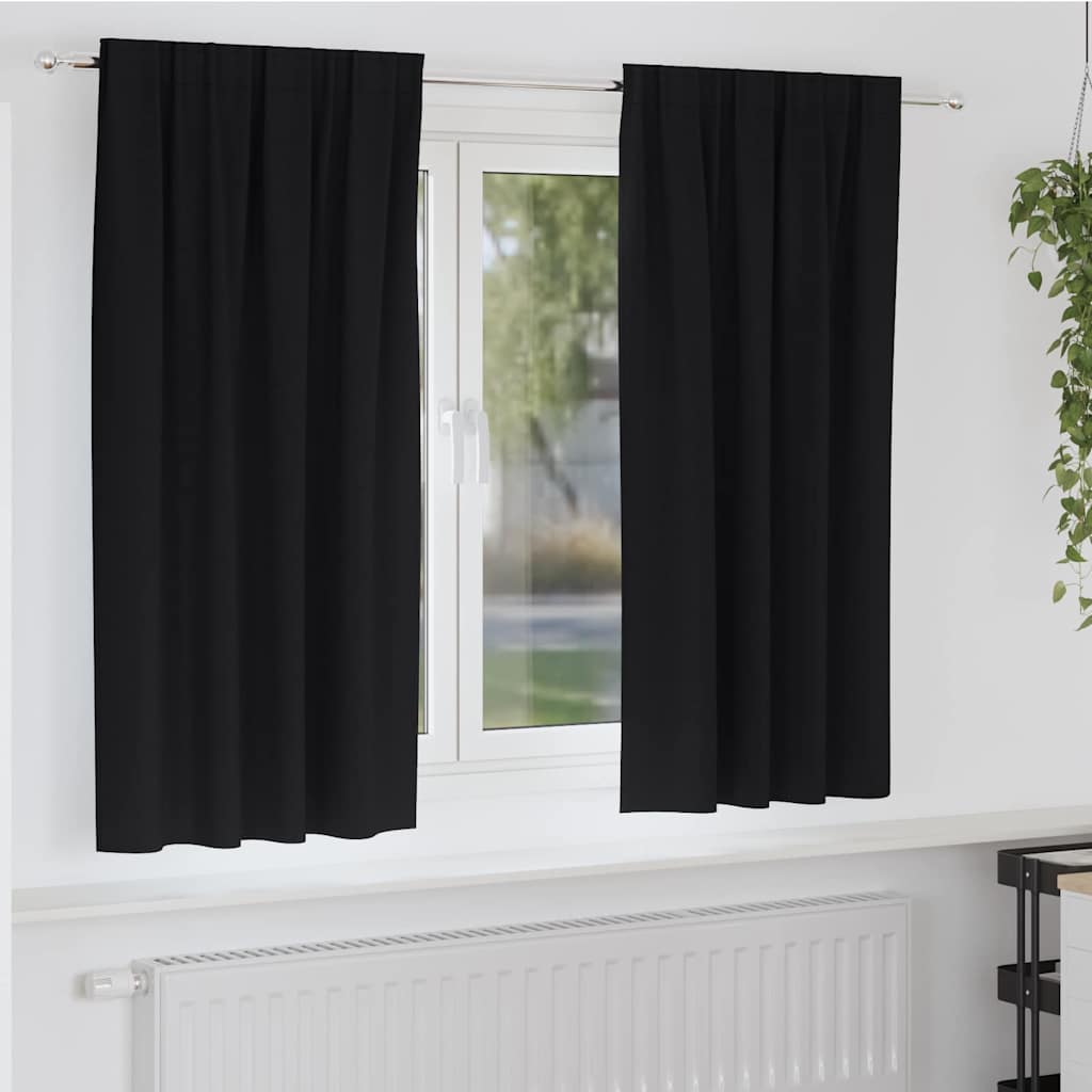 Mørkleggende Gardiner med Ringer 2 pcs Svart 175 x 140 cm