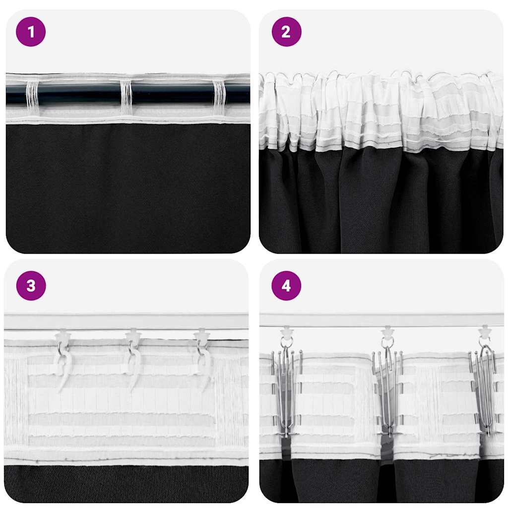Mørkleggende Gardiner med Ringer 2 pcs Svart 225 x 140 cm