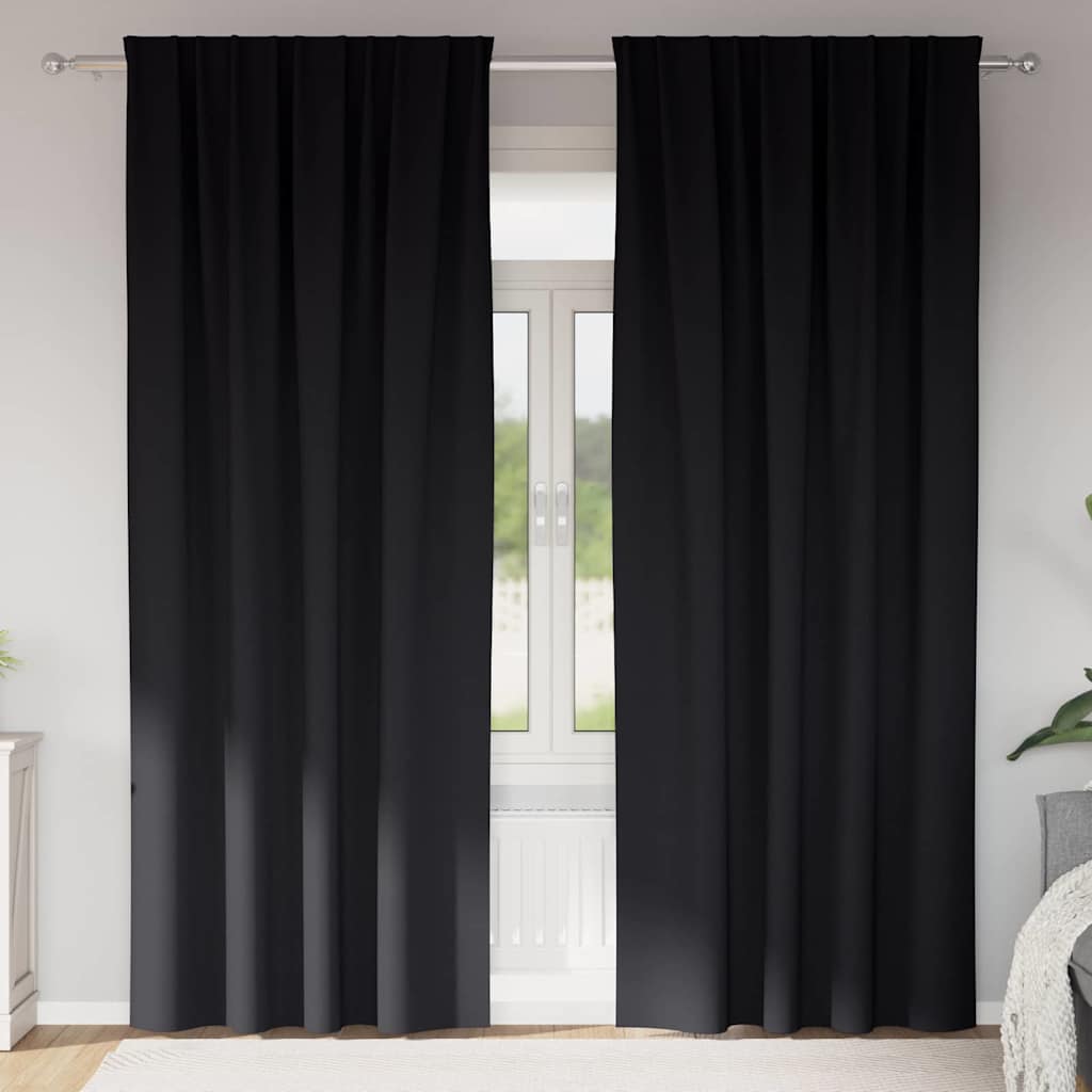 Mørkleggende Gardiner med Ringer 2 pcs Svart 225 x 140 cm