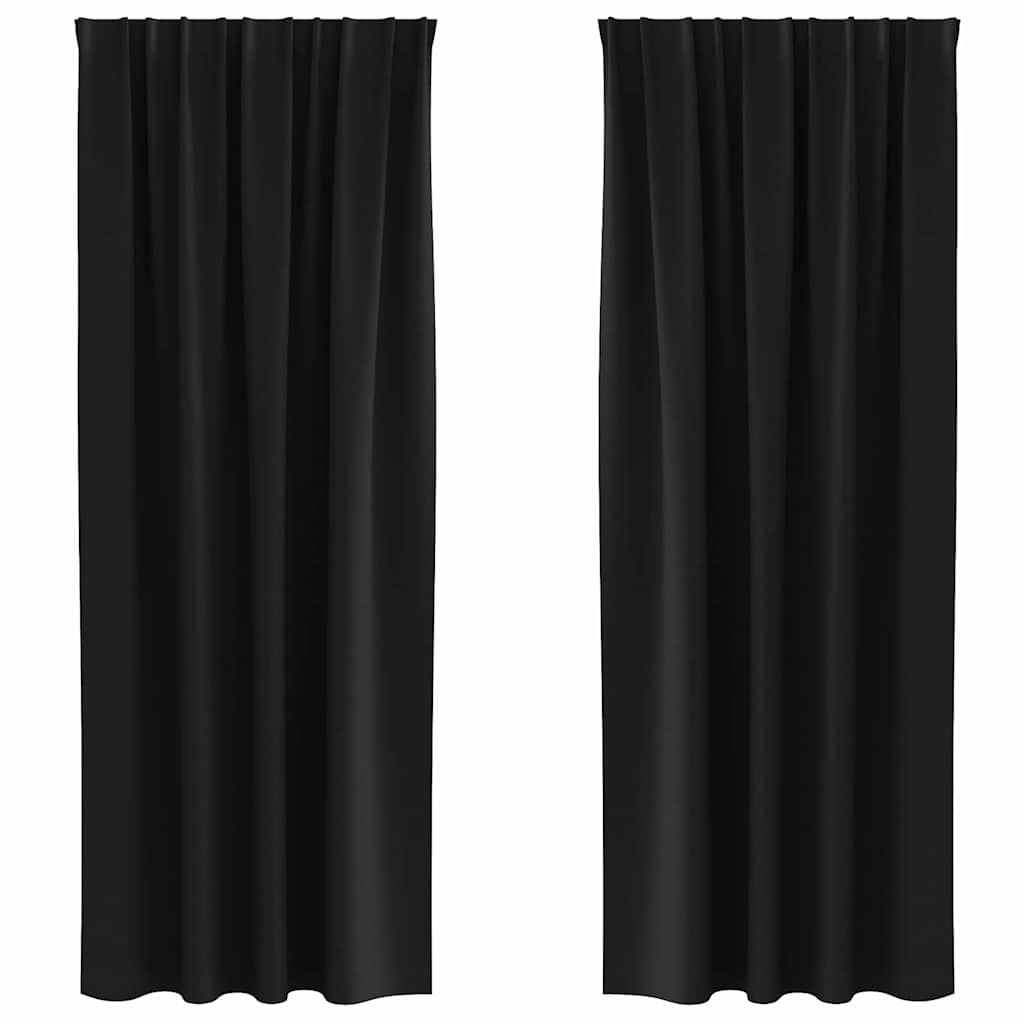 Mørkleggende Gardiner med Ringer 2 pcs Svart 225 x 140 cm