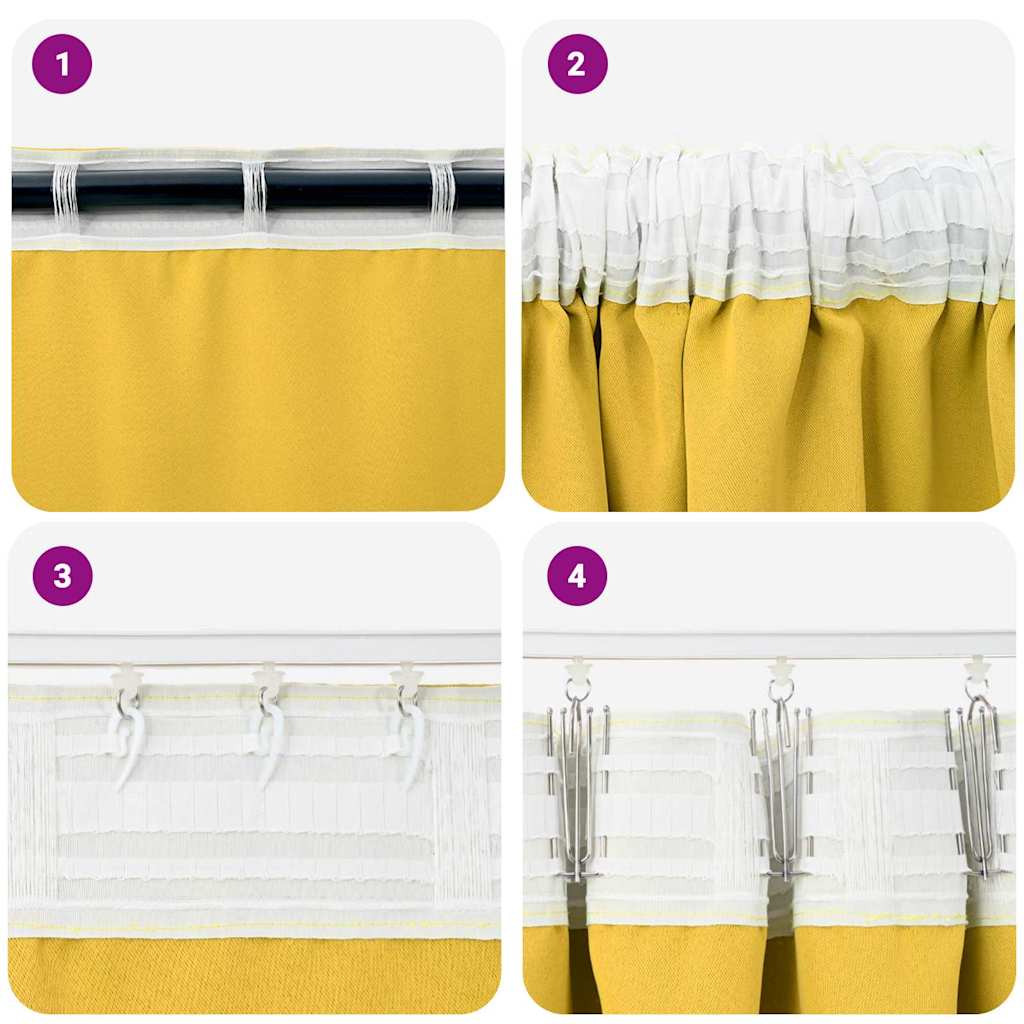 Mørkleggende Gardiner med Ringer 2 pcs Sennepsgul 140 x 140 cm