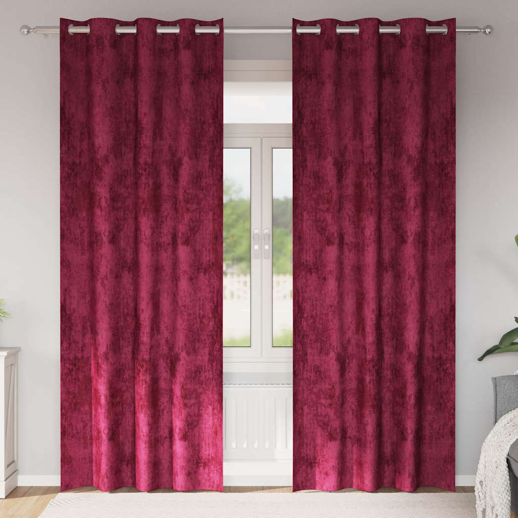 Fløyel Gardiner med gardiner 2 pcs Vinrød 225 x 140 cm Fløyel