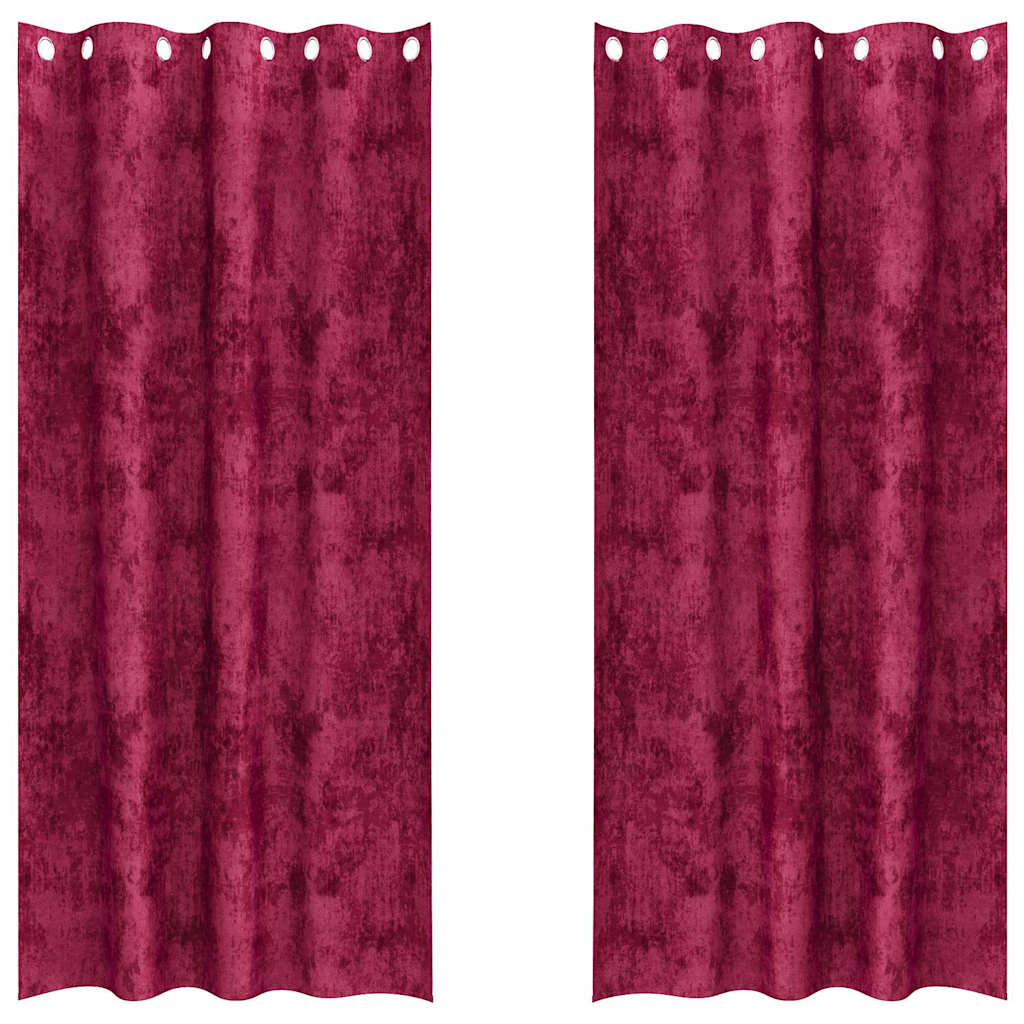 Fløyel Gardiner med gardiner 2 pcs Vinrød 225 x 140 cm Fløyel