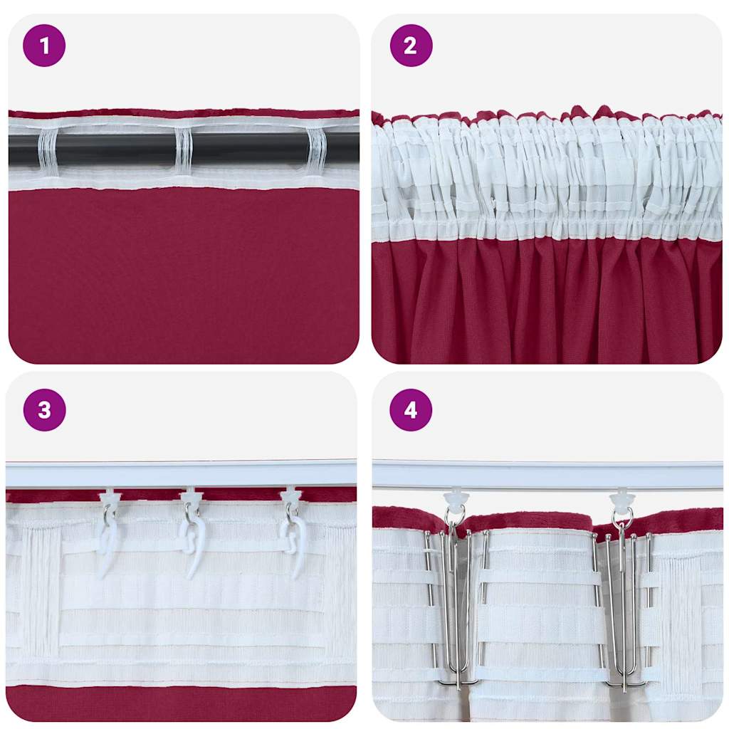 Fløyel Gardiner med gardiner 2 pcs Vinrød 225 x 140 cm Fløyel