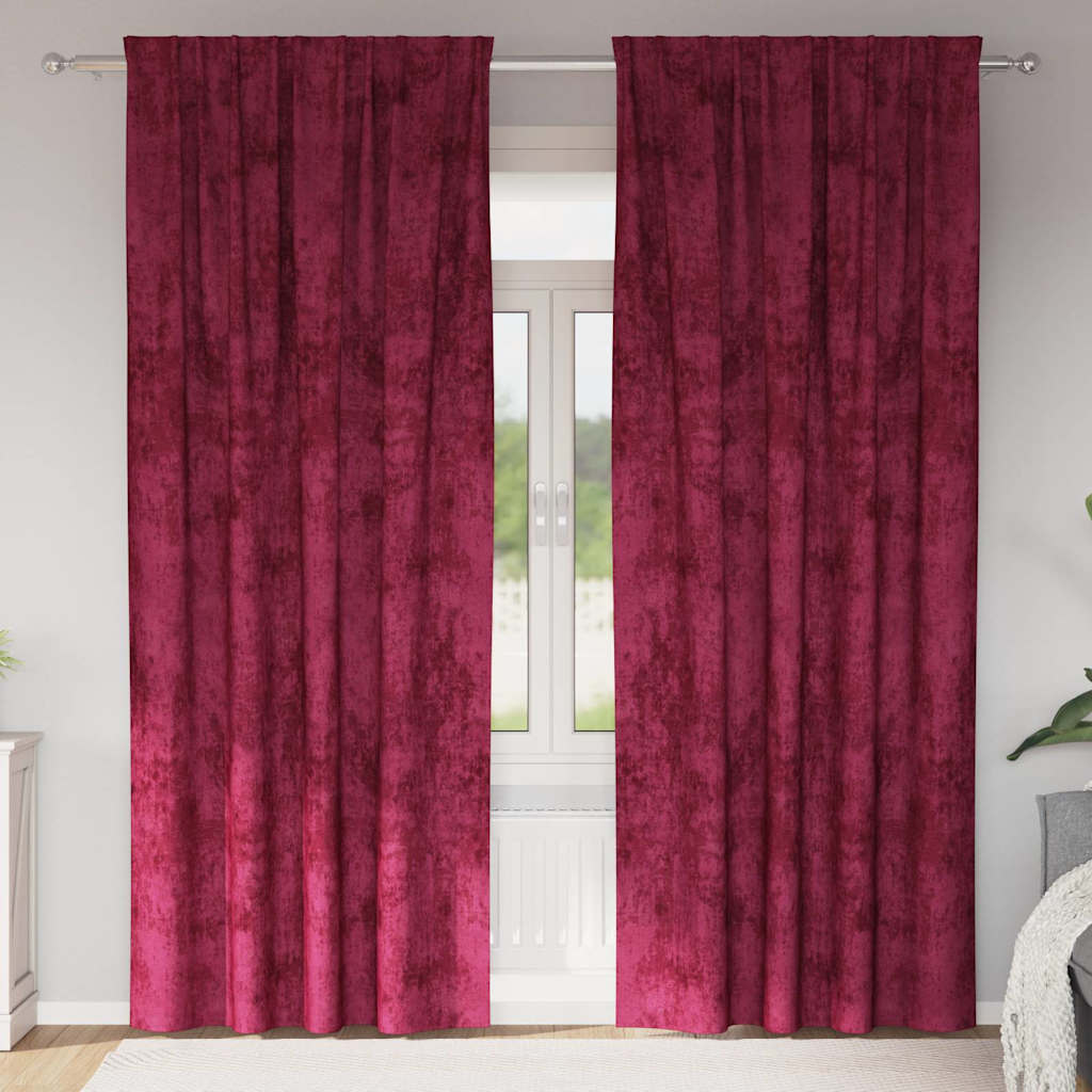 Fløyel Gardiner med gardiner 2 pcs Vinrød 245 x 140 cm Fløyel