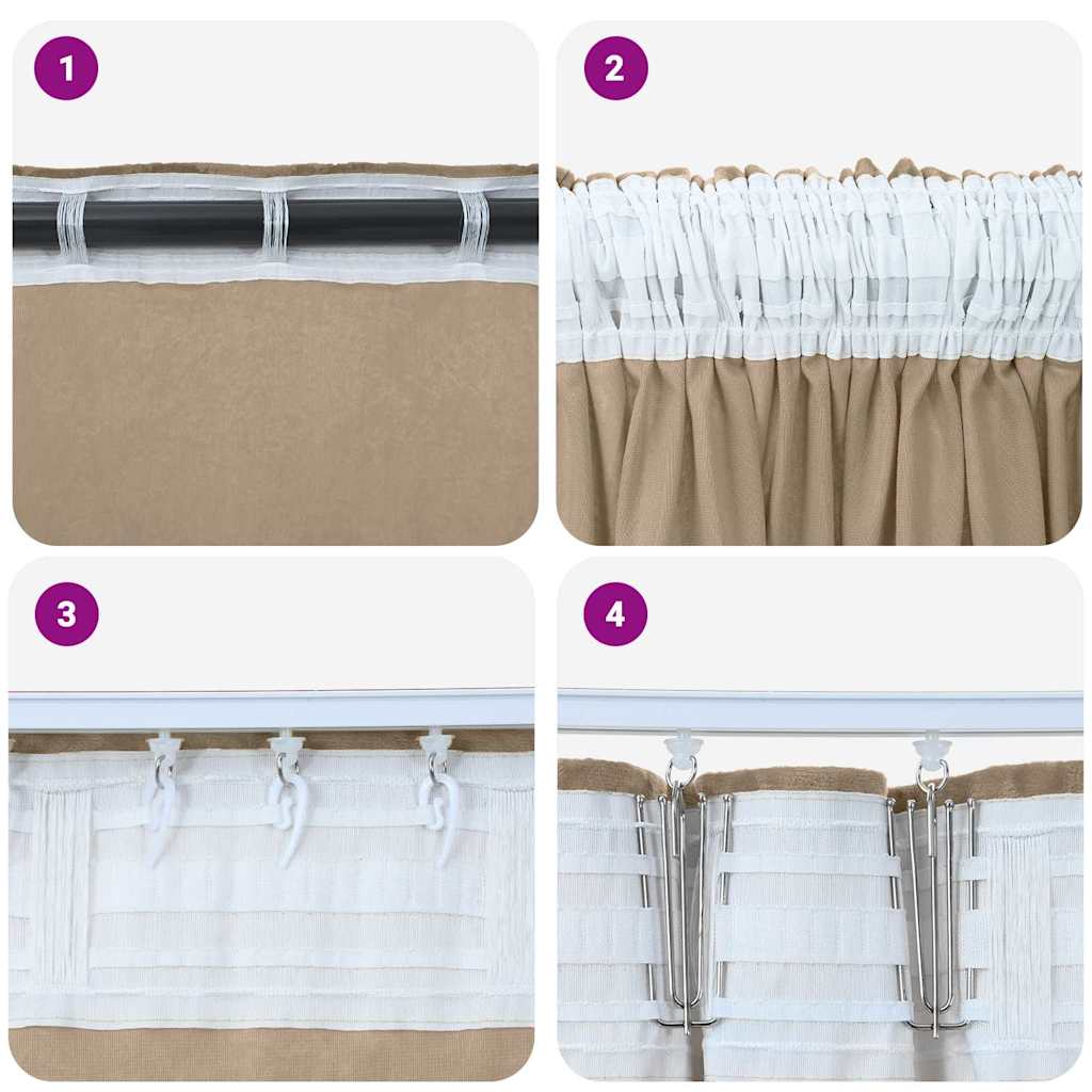 Fløyel Gardiner 2 pcs champagne 260 x 140 cm Fløyel