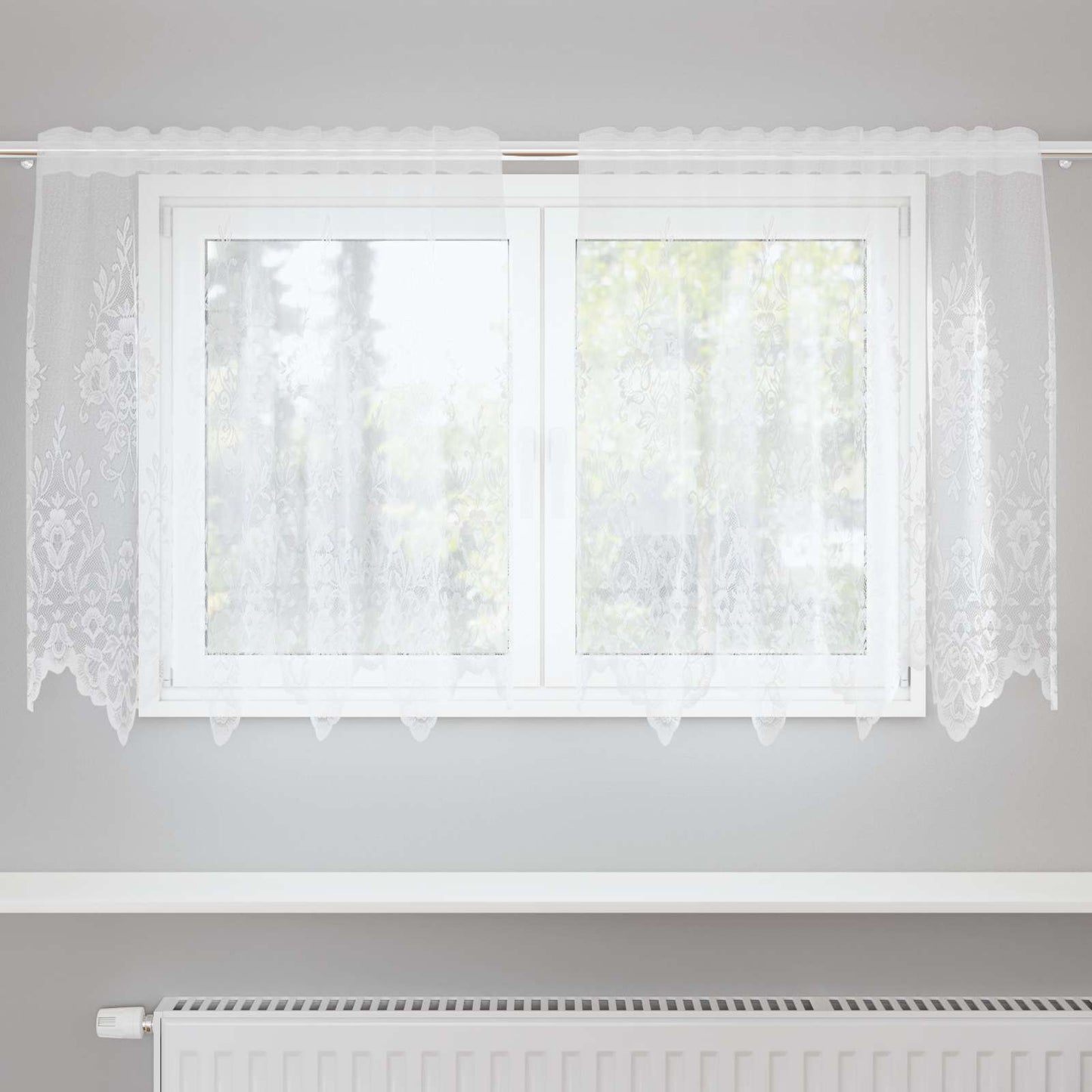 Blondegardin med gardiner Blomster Hvit 120 x 150 cm Polyester