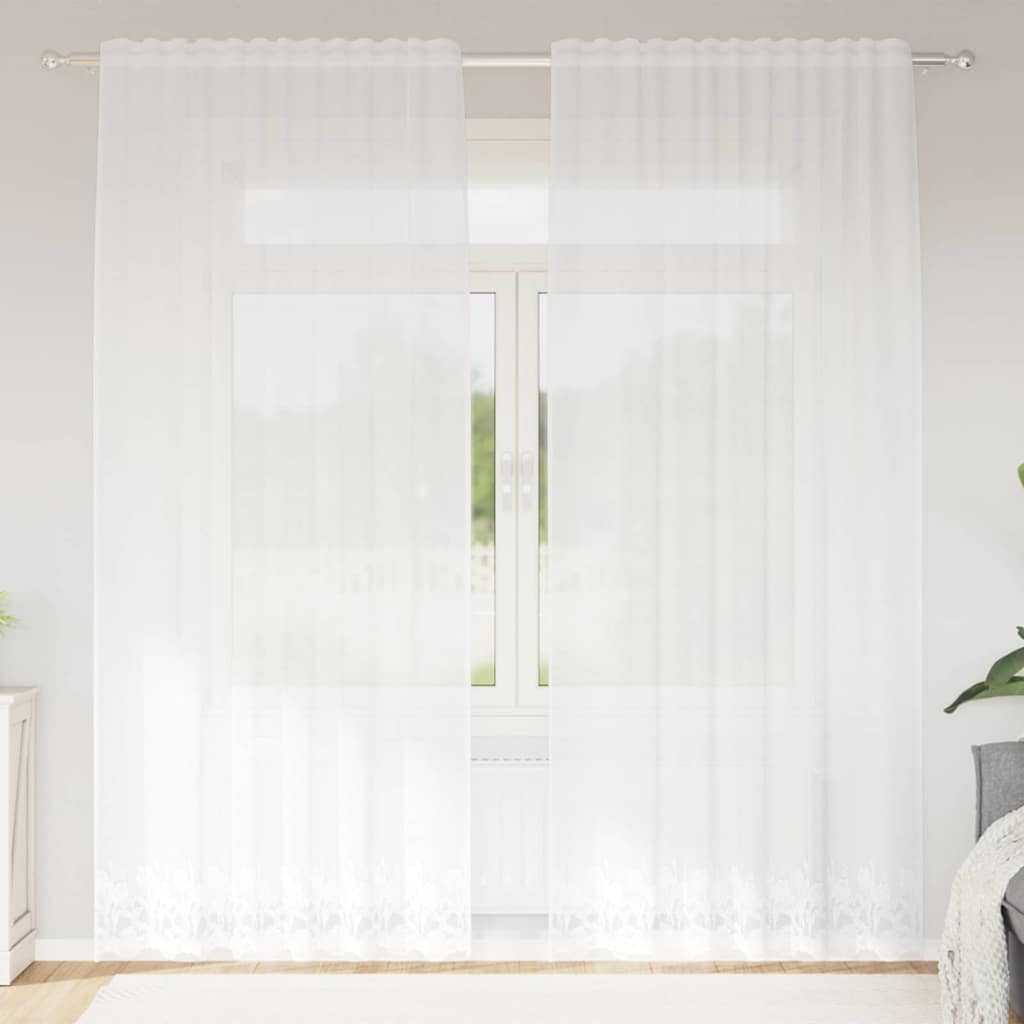 Blondegardin med gardiner Blomster Hvit 220x150cm Polyester