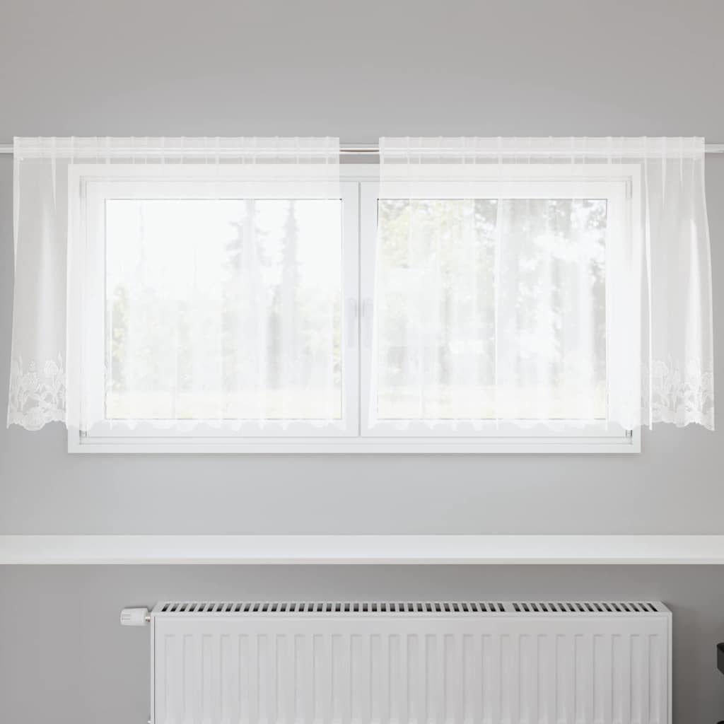 Blondegardin med gardiner Blomster Hvit 80 x 200 cm Polyester