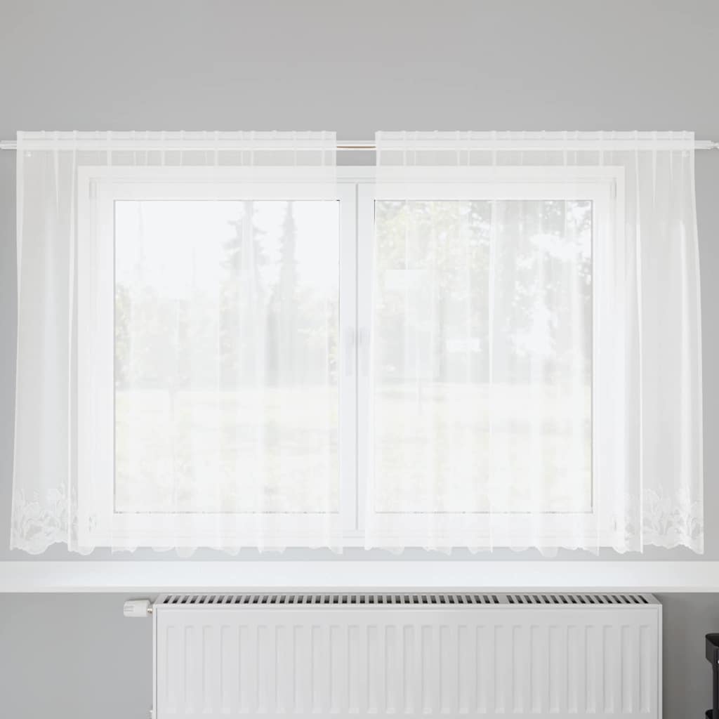 Blondegardin med gardiner Blomster Hvit 160 x 200 cm Polyester