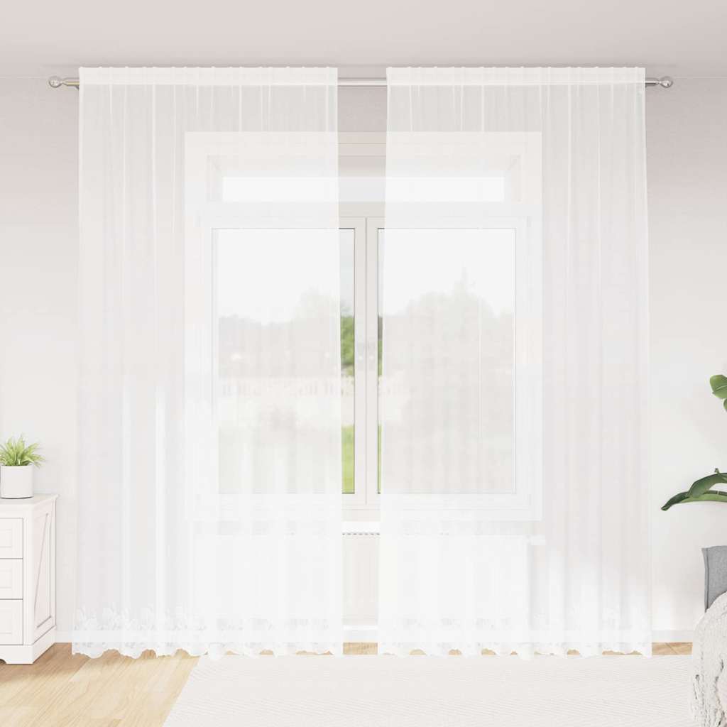 Blondegardin med gardiner Blomster Hvit 260x200cm Polyester