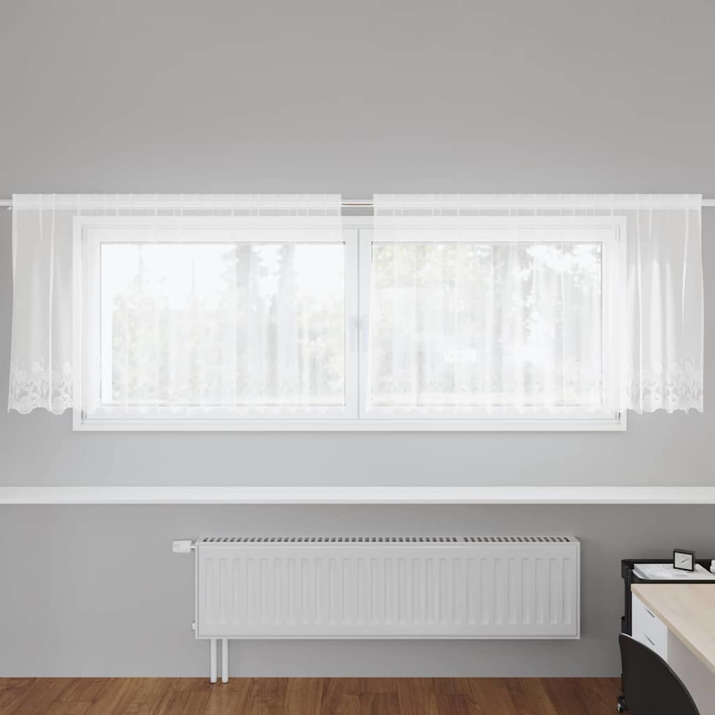Blondegardin med gardiner Blomster Hvit 100 x 300 cm Polyester