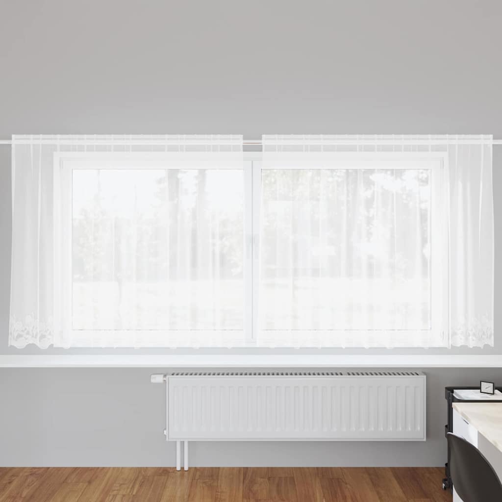 Blondegardin med gardiner Blomster Hvit 180 x 300 cm Polyester