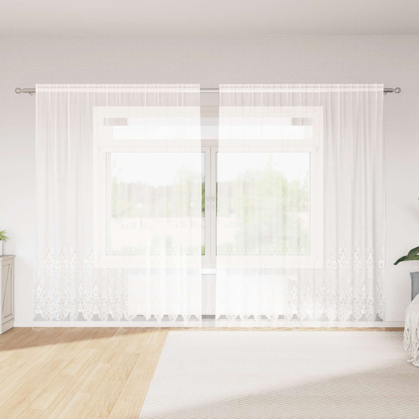 Blondegardin med gardiner Blomster Hvit 220 x 300 cm Polyester
