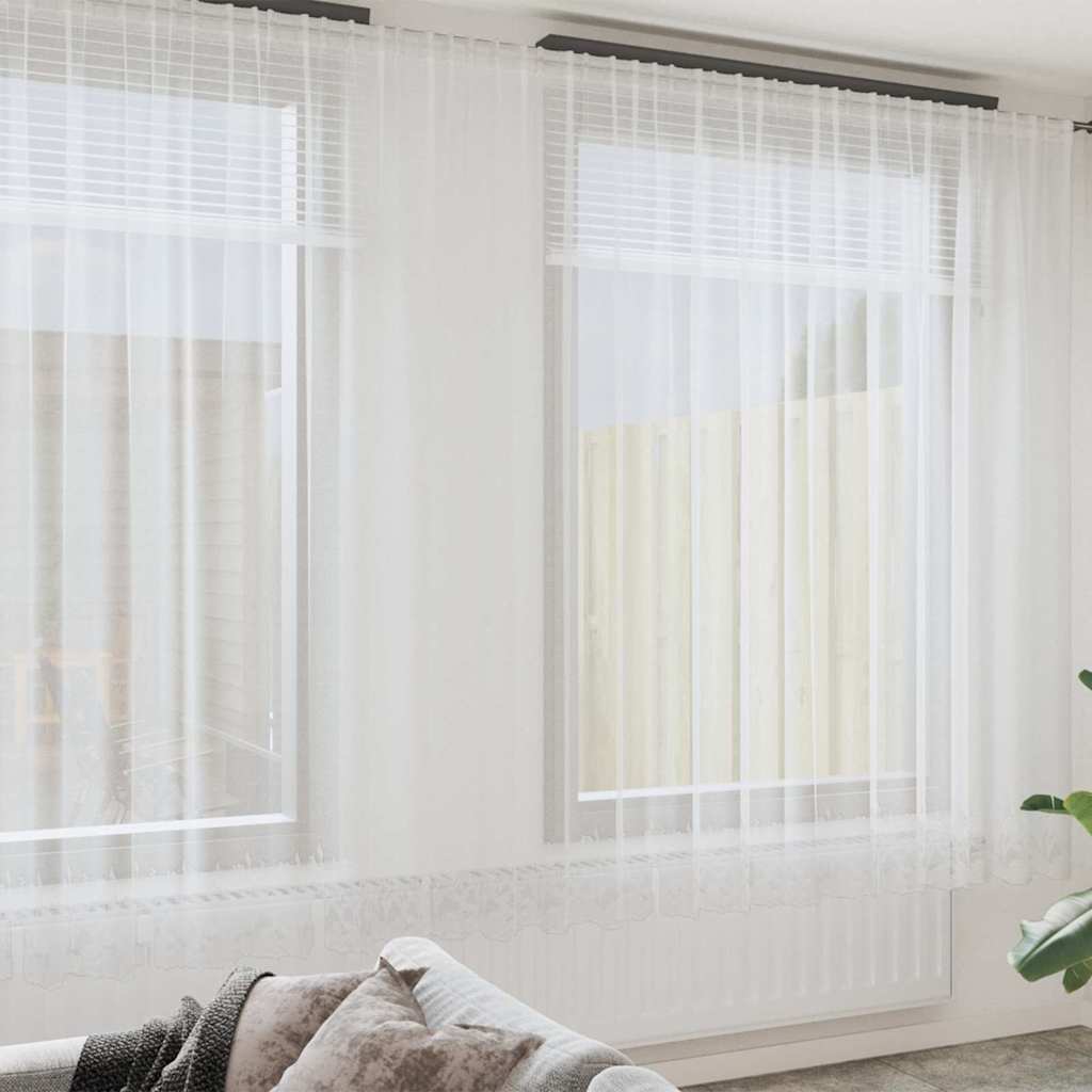 Blondegardin med gardiner Blomster Hvit 260x750cm Polyester