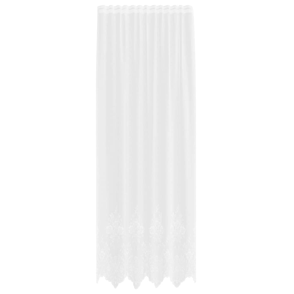 Blondegardin med gardiner Blomster Hvit 300 x 150 cm Polyester