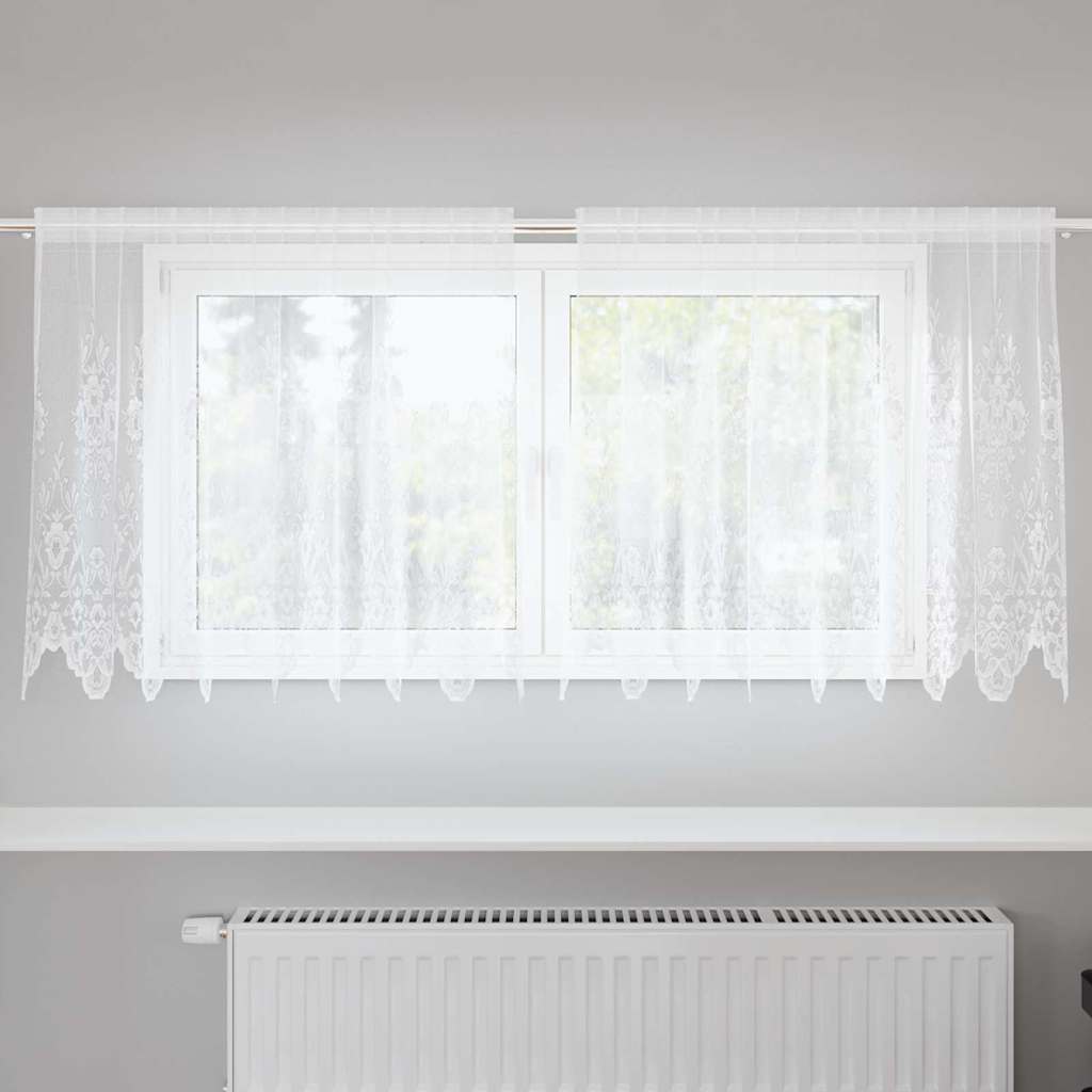 Blondegardin med gardiner Blomster Hvit 80 x 200 cm Polyester