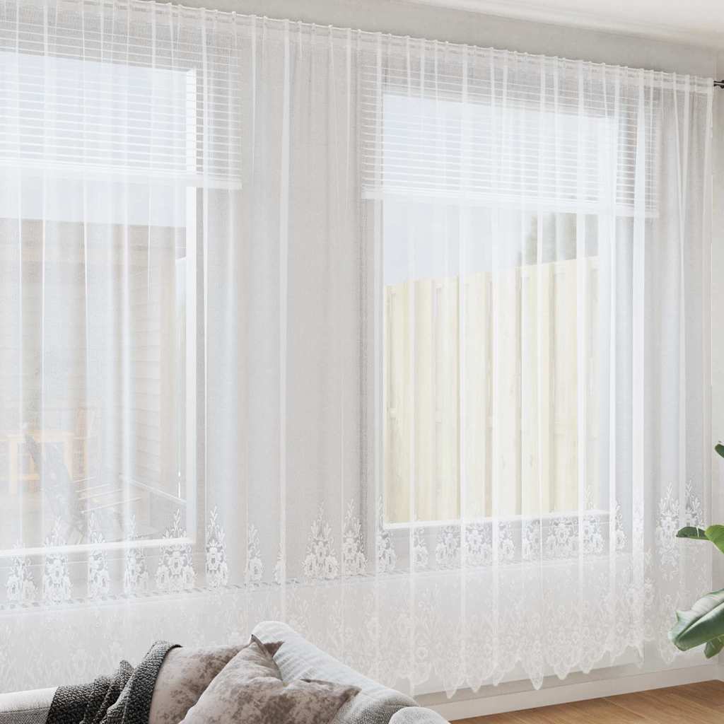 Blondegardin med gardiner Blomster Hvit 260 x 400 cm Polyester