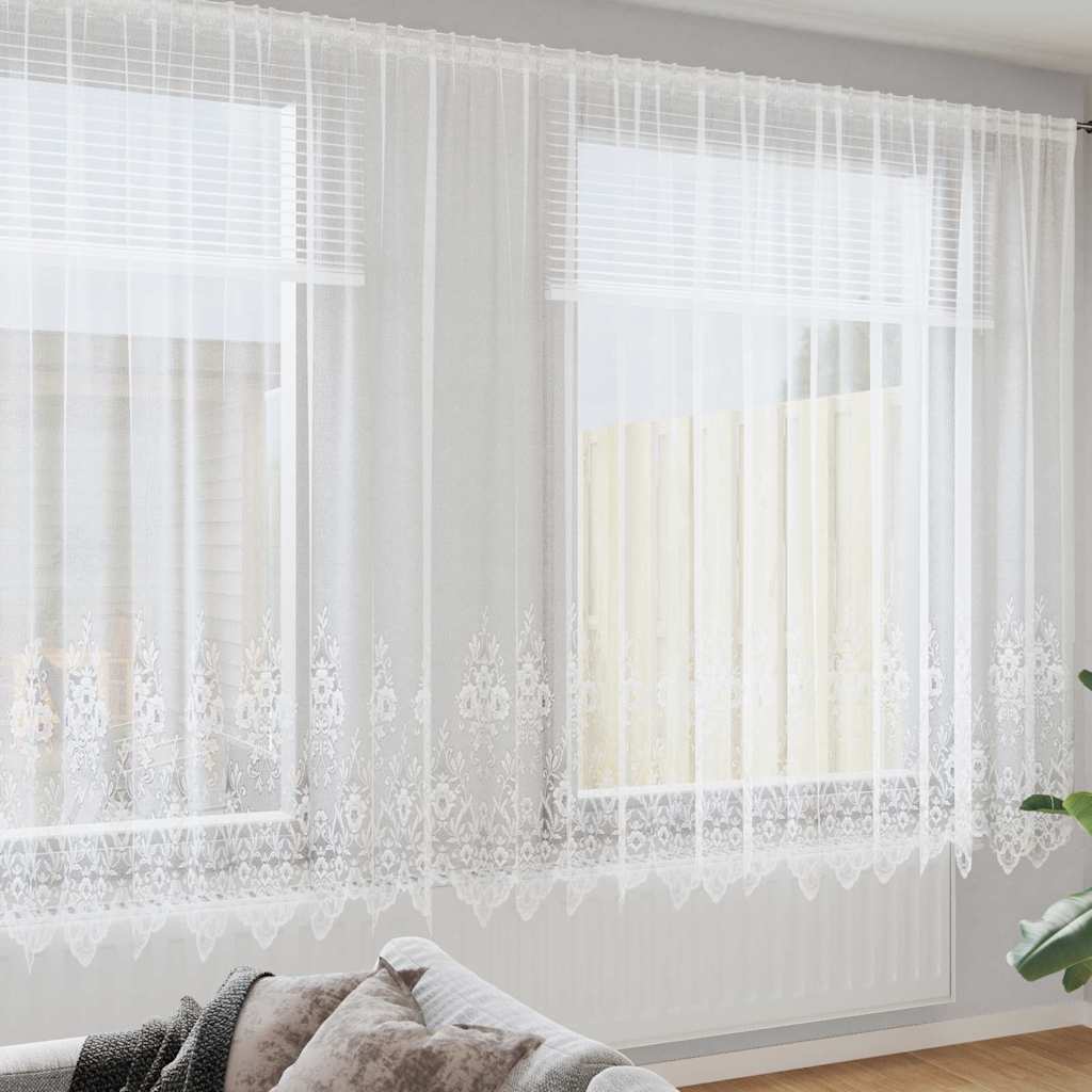Blondegardin med gardiner Blomster Hvit 220 x 600 cm Polyester