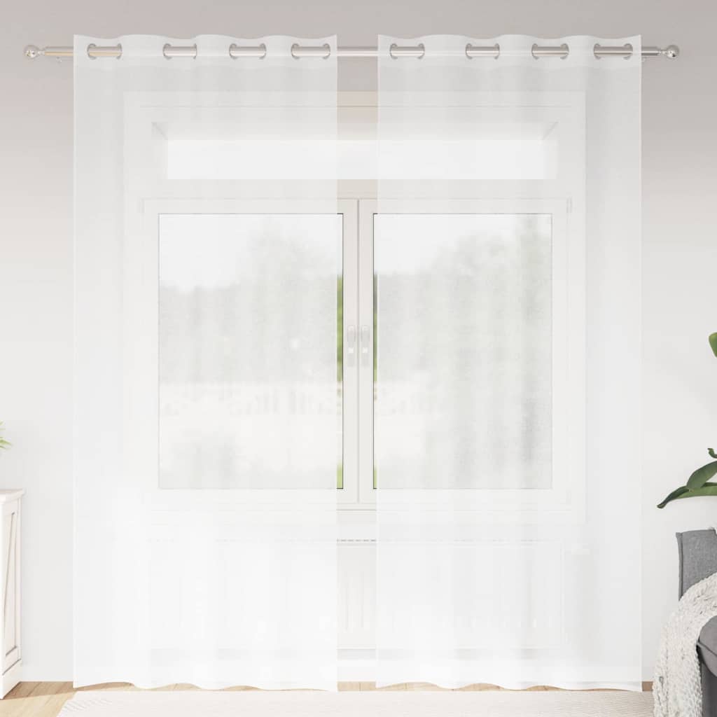 Voile Gardin med gardiner 2 pcs Hvit 245 x 140 cm Polyester