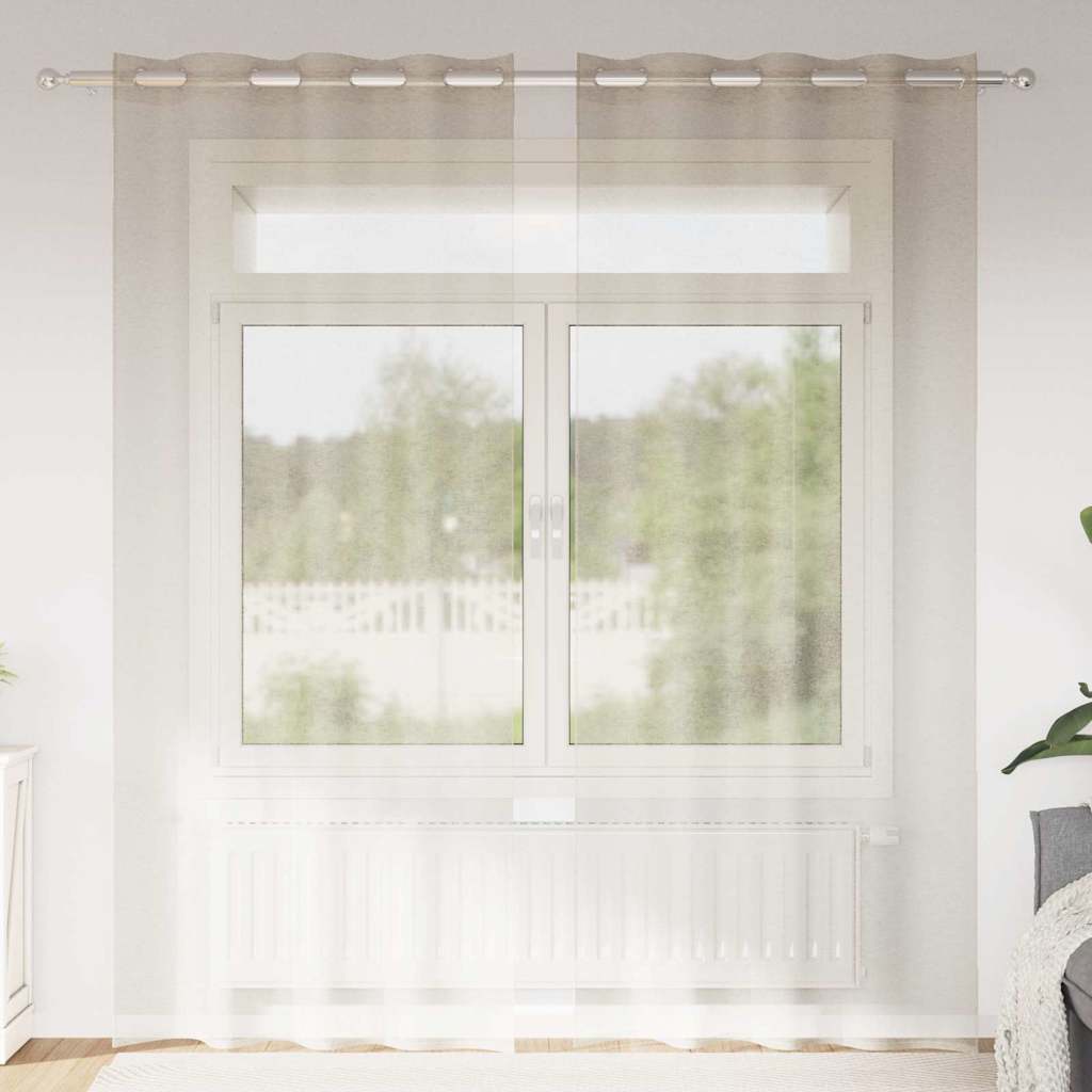 Voile Gardin med gardiner 2 pcs sand 245 x 140 cm Polyester