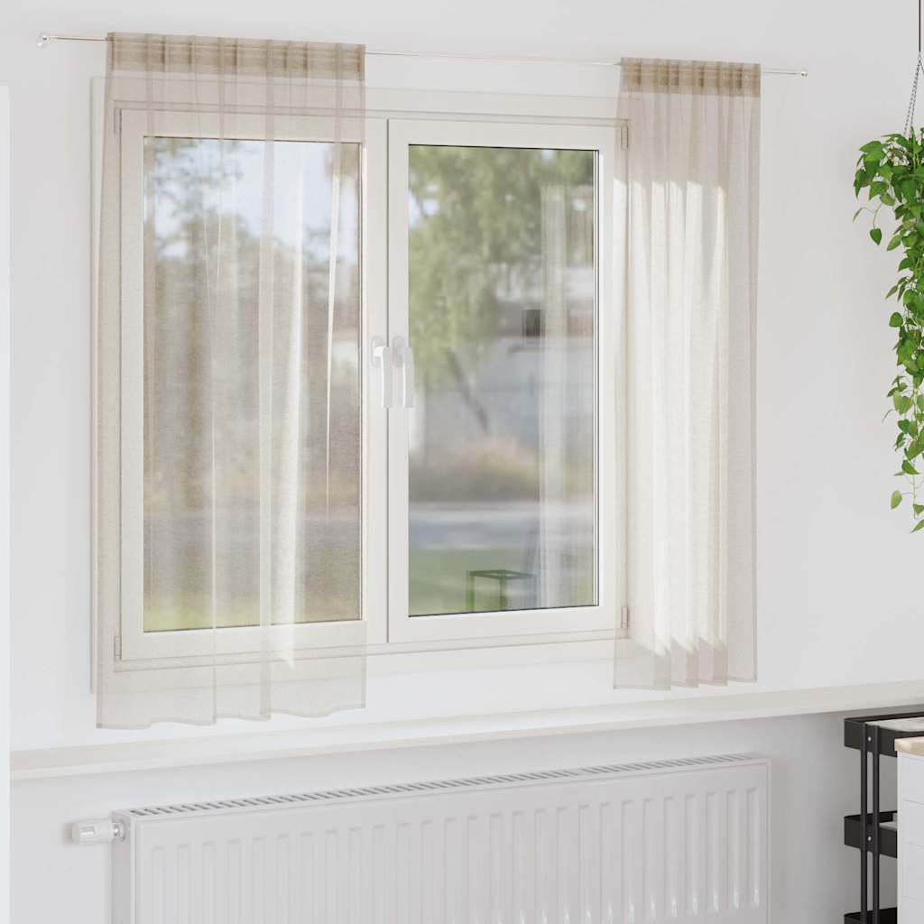 Voile Gardin med gardiner 2 pcs sand 175 x 140 cm Polyester