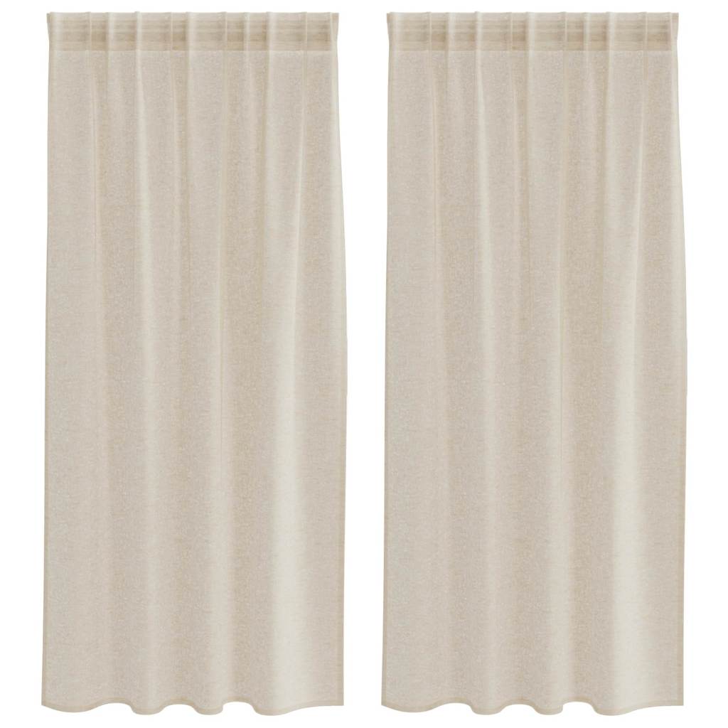 Voile Gardin med gardiner 2 pcs sand 175 x 140 cm Polyester