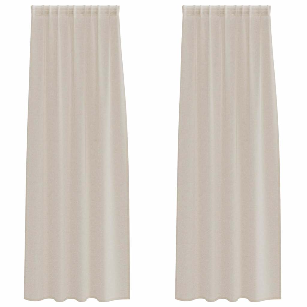 Voile Gardin med gardiner 2 pcs sand 245 x 140 cm Polyester