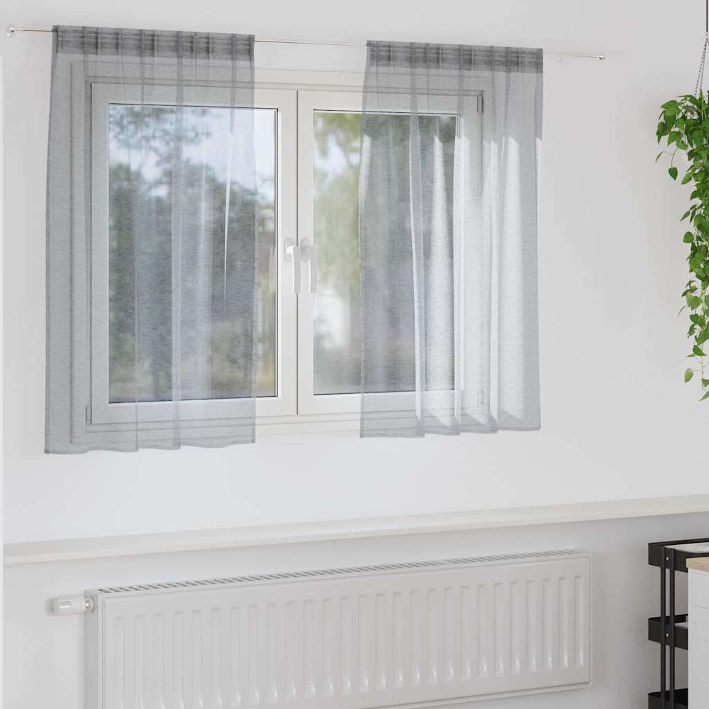 Voile Gardin med gardiner 2 pcs Mørkegrå 140 x 140 cm Polyester