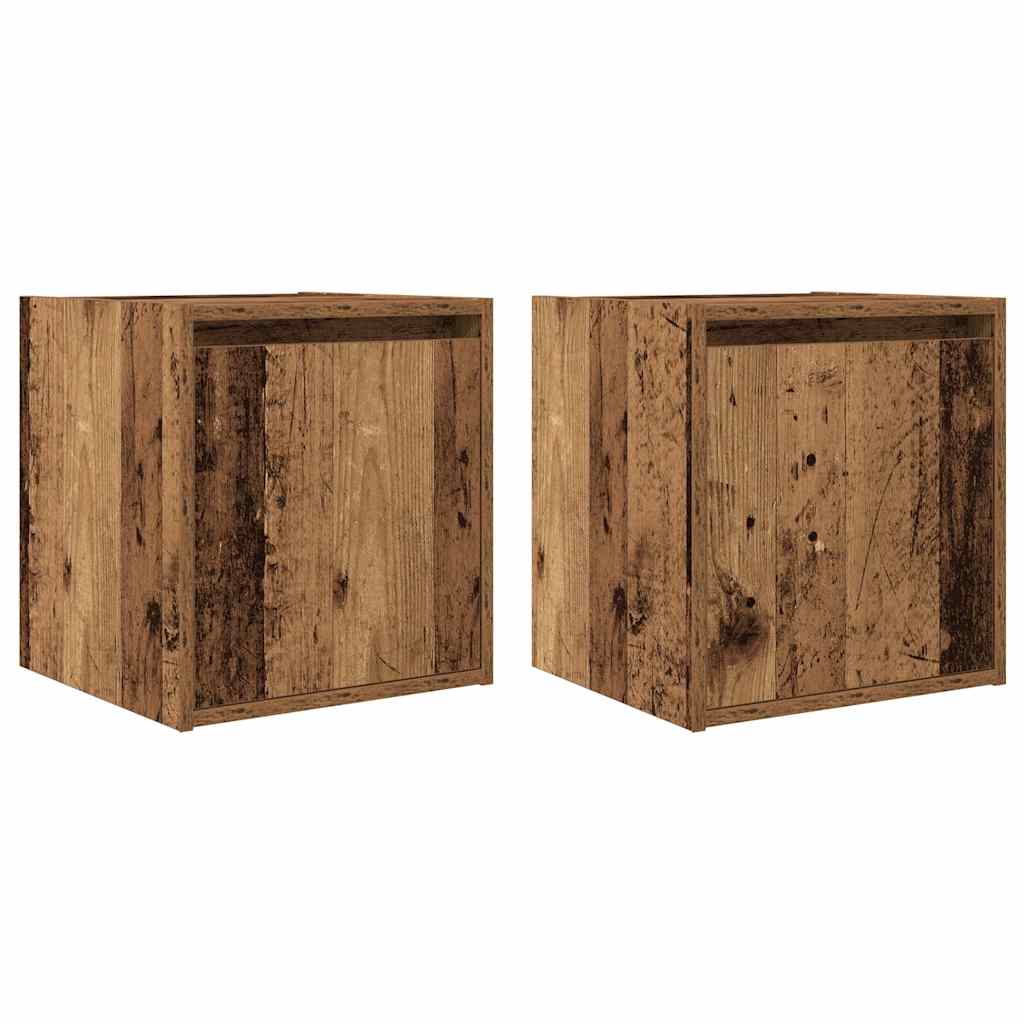 Veggmonterte nattbord 2 stk gammelt tre 38x34x40 cm