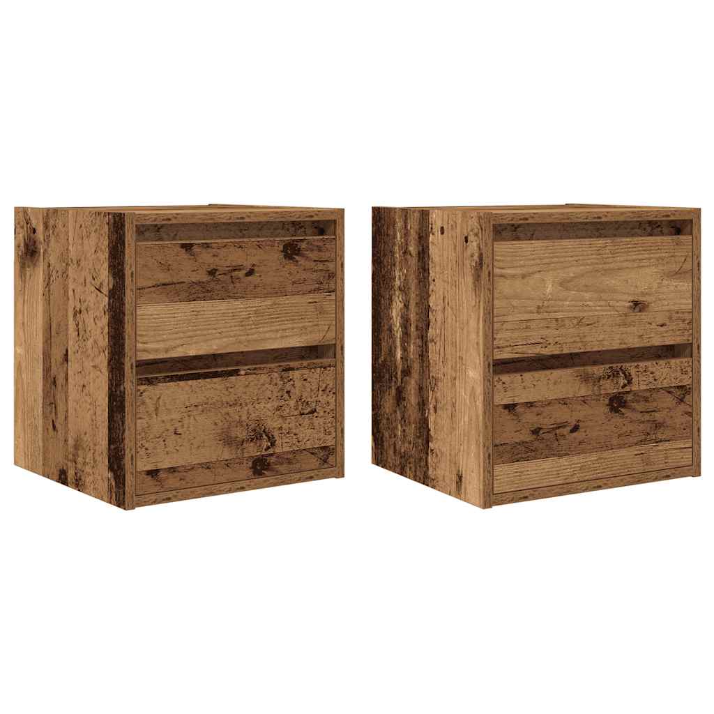 Veggmonterte nattbord 2 stk gammelt tre 38x34x40 cm
