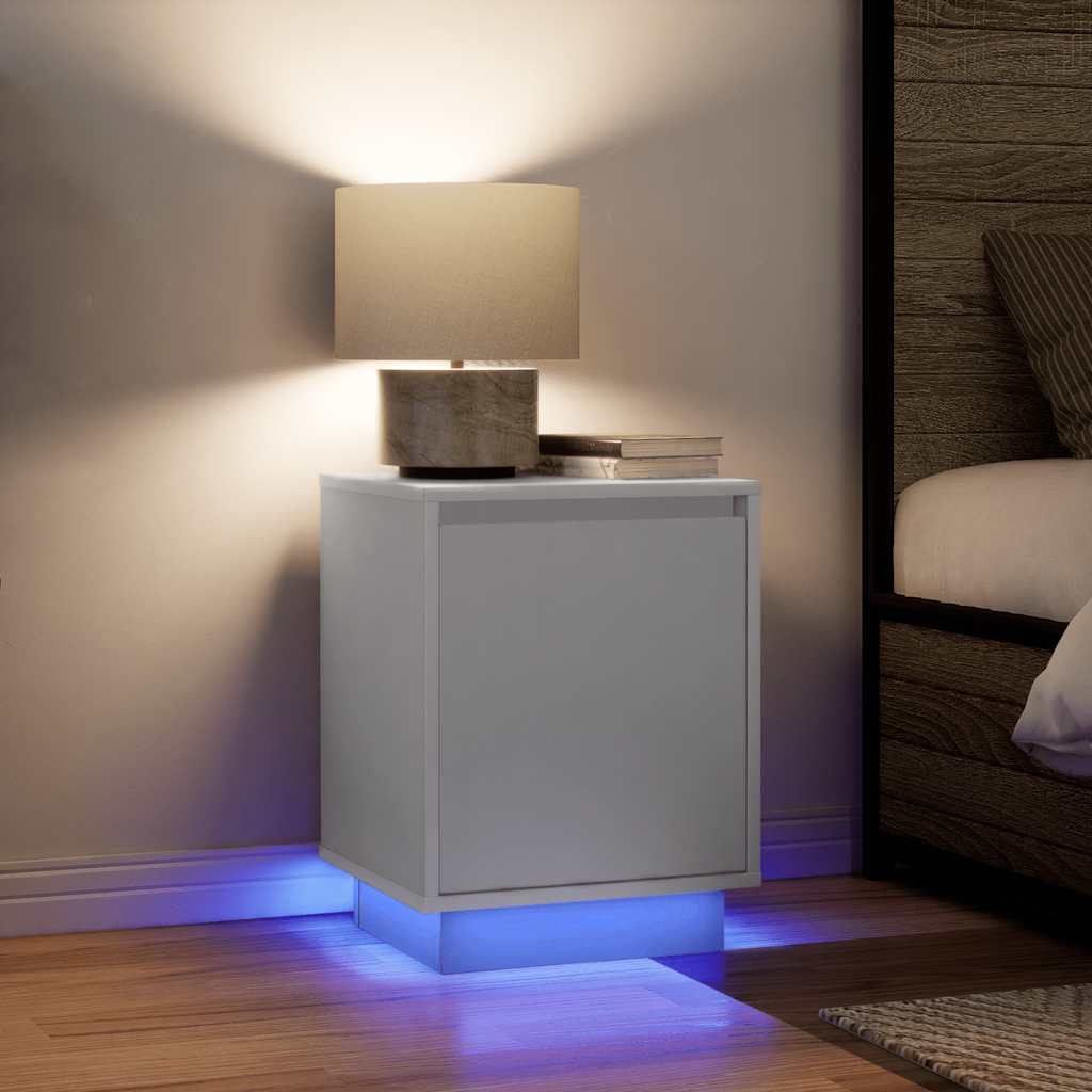 Nattskap med LED-lys Hvit 38x34x50 cm