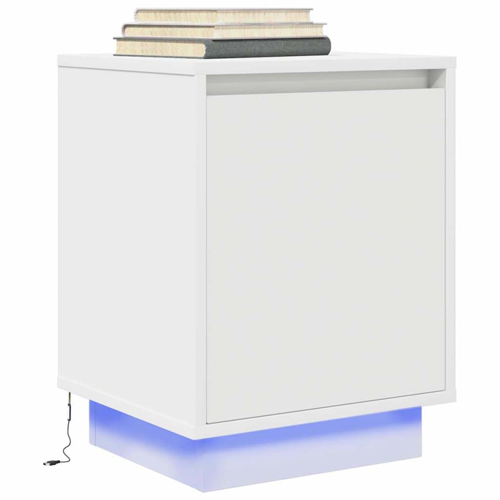 Nattskap med LED-lys Hvit 38x34x50 cm
