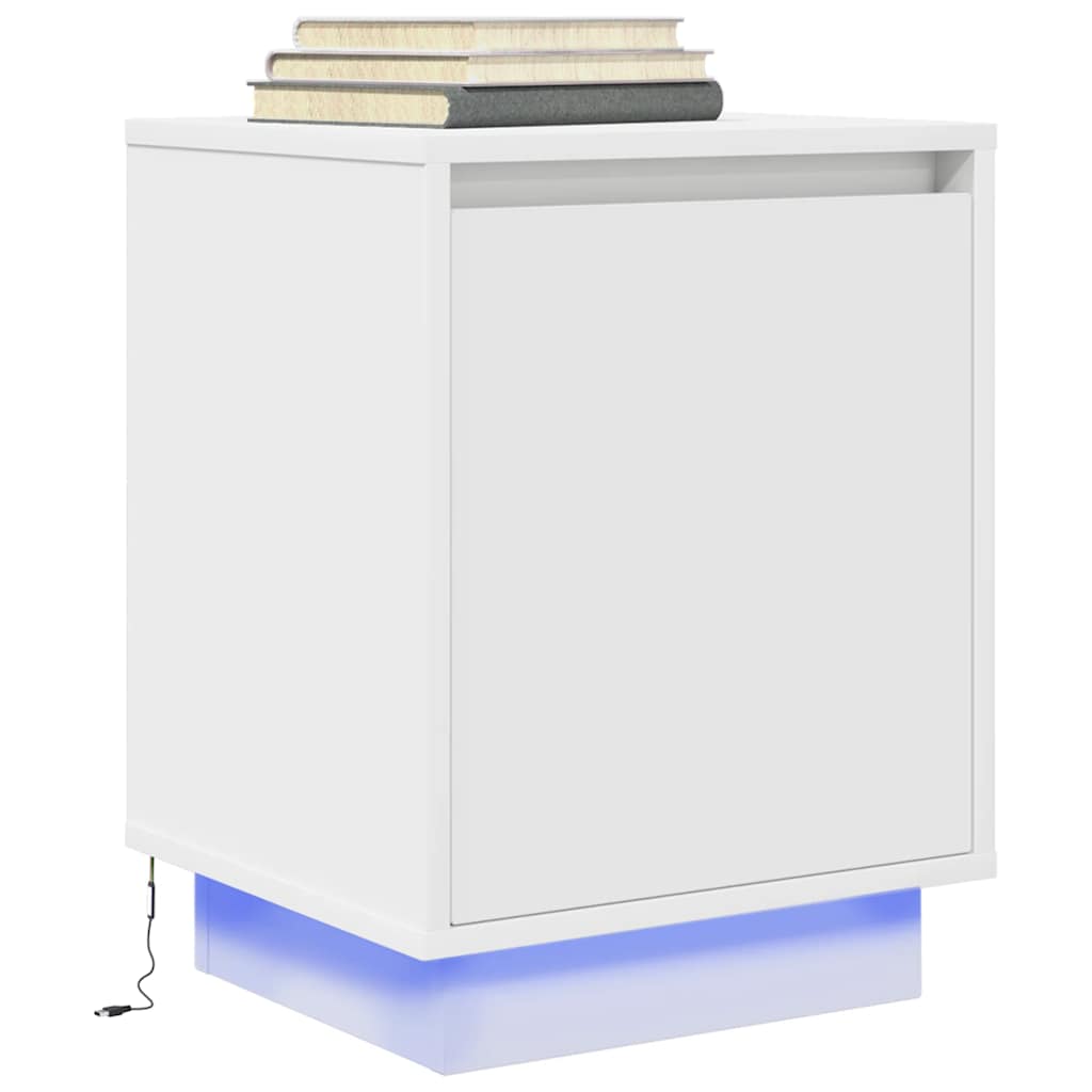 Nattskap med LED-lys 2 stk hvit 38x34x50 cm