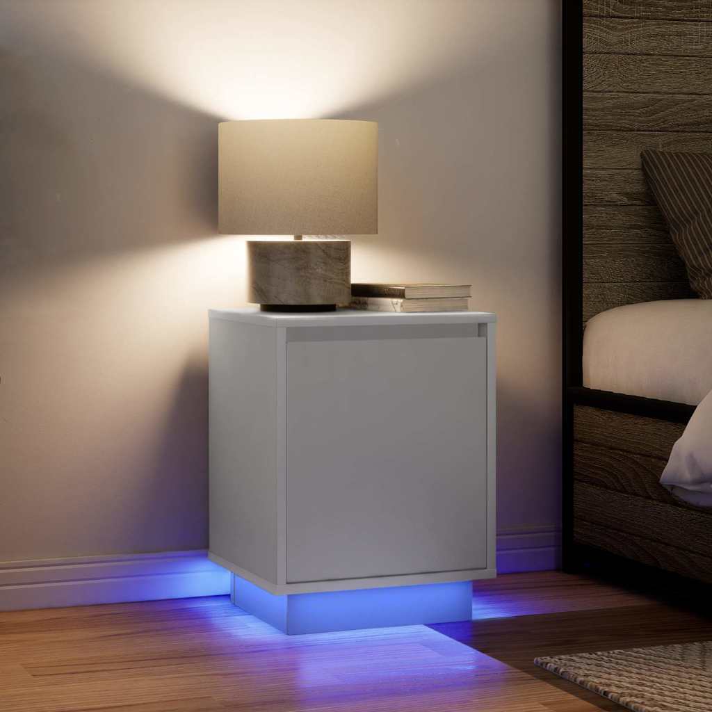 Nattskap med LED-lys 2 stk hvit 38x34x50 cm